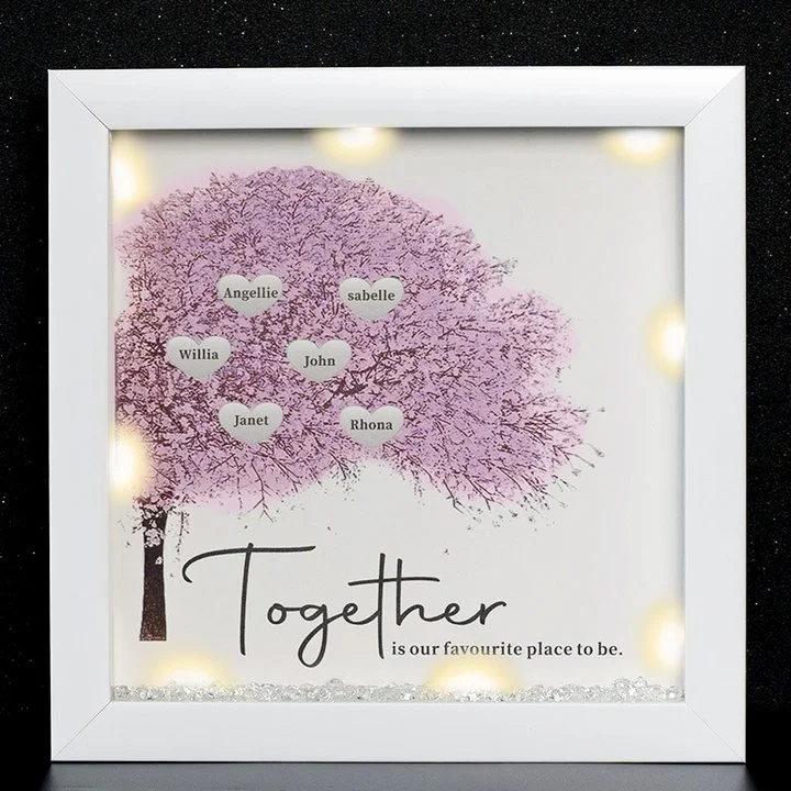 Vangogifts ‘Togrther ’Big Tree Personalised Light Up Family Tree Box Frame with 1-25 Names Mother's Day Gift For Grandma, Mom KOL
