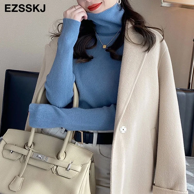 2021 Knitted Women turtleneck Sweater Pullovers spring Autumn Basic Women high neck Sweaters Pullover Slim female