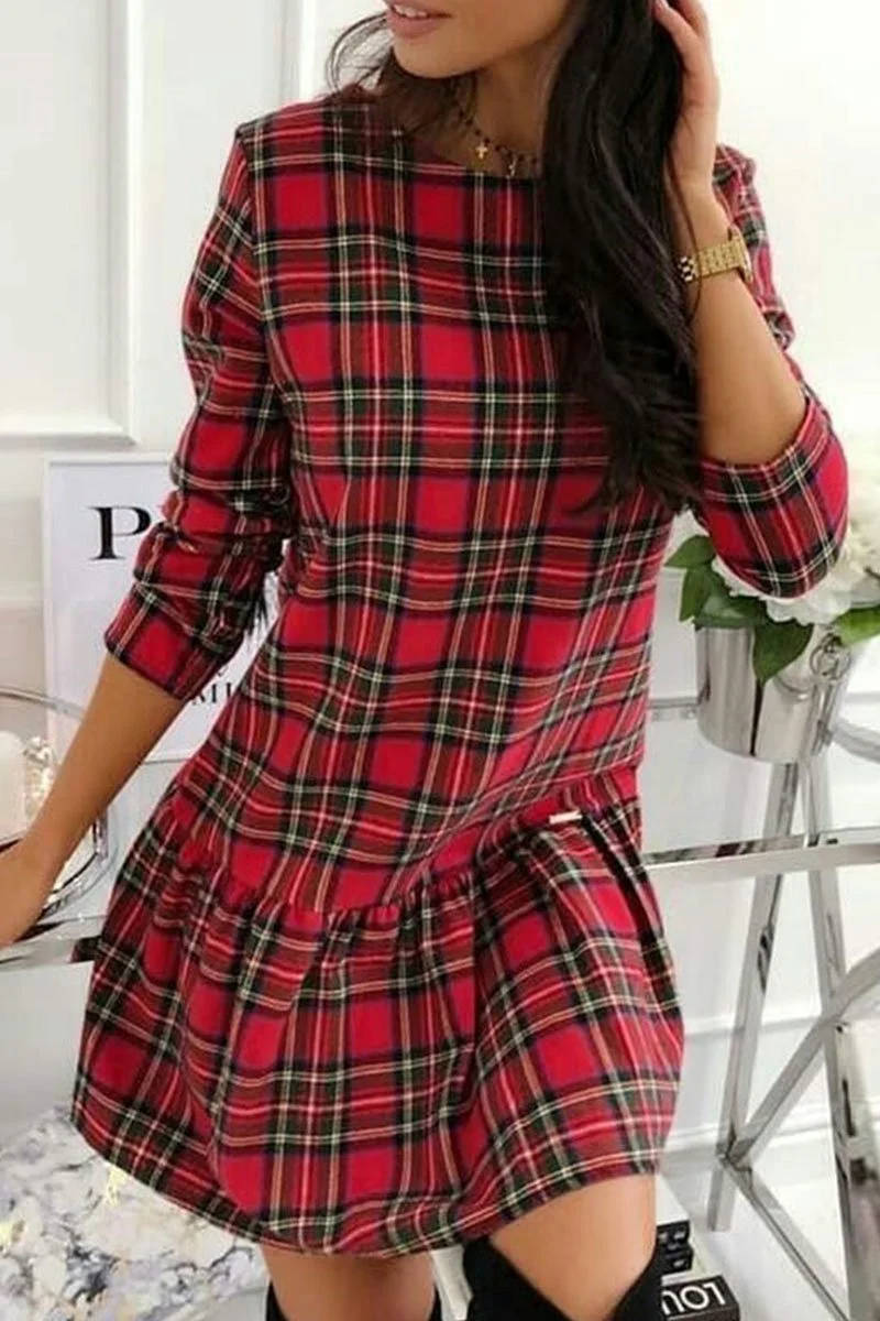 Fashion Casual Plaid Split Joint Mandarin Collar Princess Dresses