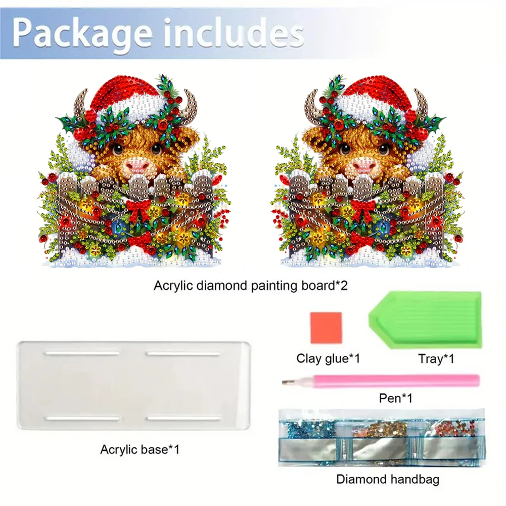 DIY Acrylic Christmas Cow Double Sided Diamond Painting Paper Towel Holder