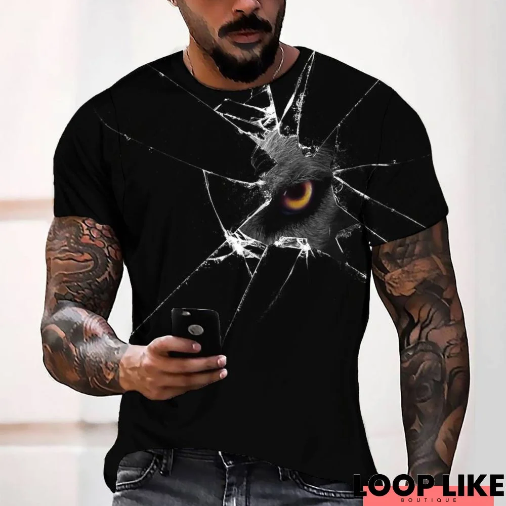 3D Digital Print Eye Glass Men's Casual Loose Short Sleeve T-Shirt