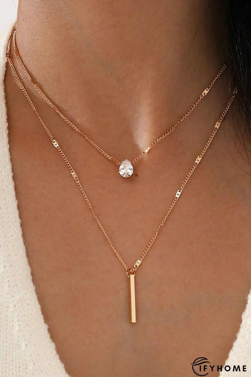 Layered Rhinestone Pendant Necklace | IFYHOME