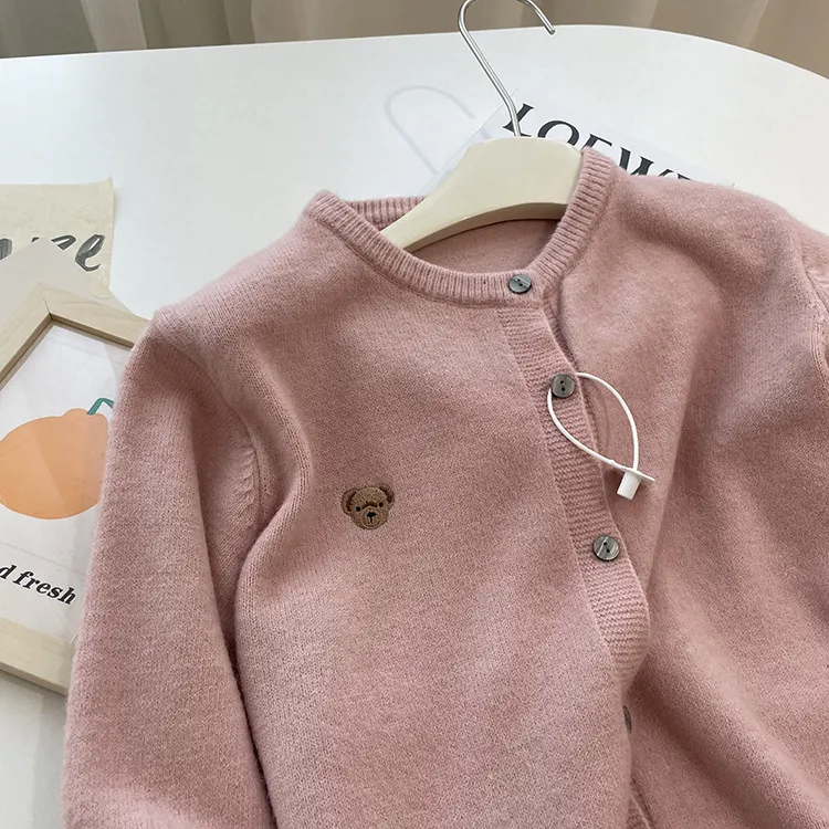 Churchf Churchf Sense Heavy Industry Embroidery Fashion Round Collar Color Buckle Sheep Wool Soft Waxy Pure Color Versatile Basic Knit Cardigan