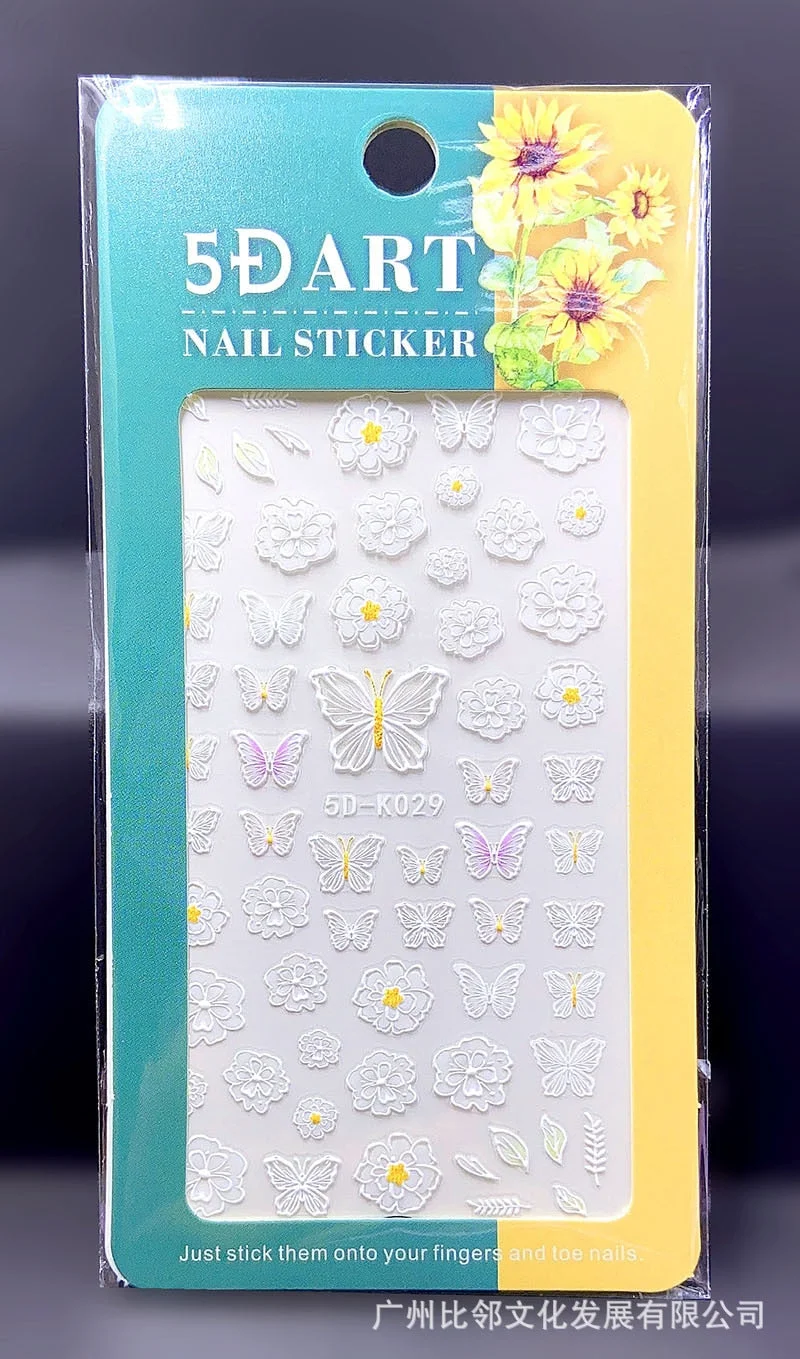 5D Acrylic Nail Sticker Engraved White Snowflakes Flower Sliders Embossed Lace Wedding Nail Art Design Monogram Decals Manicure-Nail Inspo