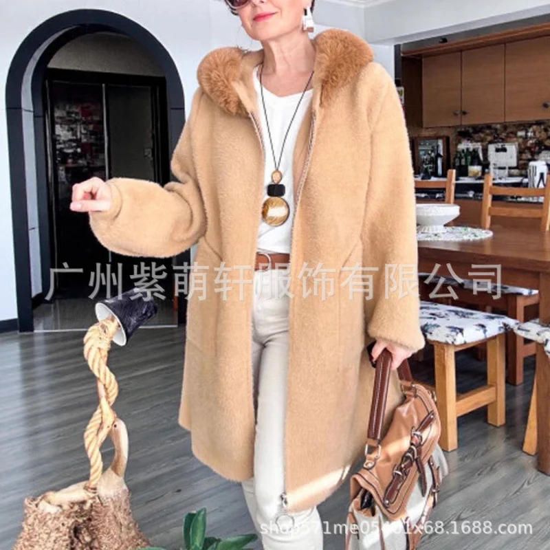 Nigikala Nigikala New Autumn And Winter Casual Hooded Real Fox Hair Collar Fashion Knitted Knitted Shirt Outside Fur Coat Woman