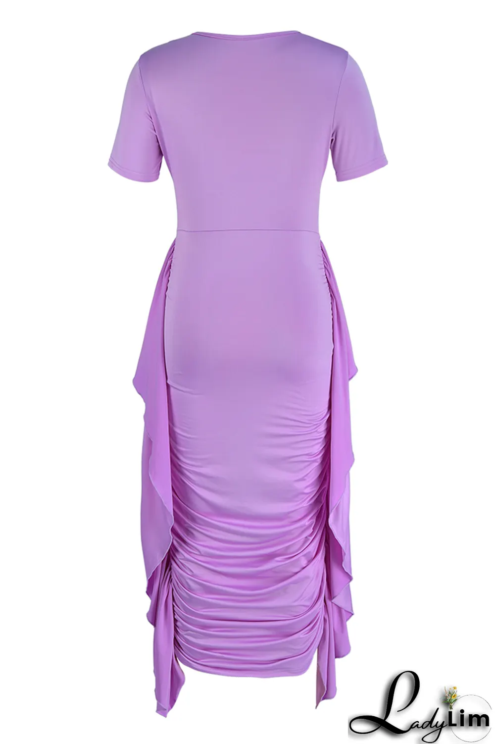 Yellow Fashion Solid Flounce Fold O Neck Pencil Skirt Dresses