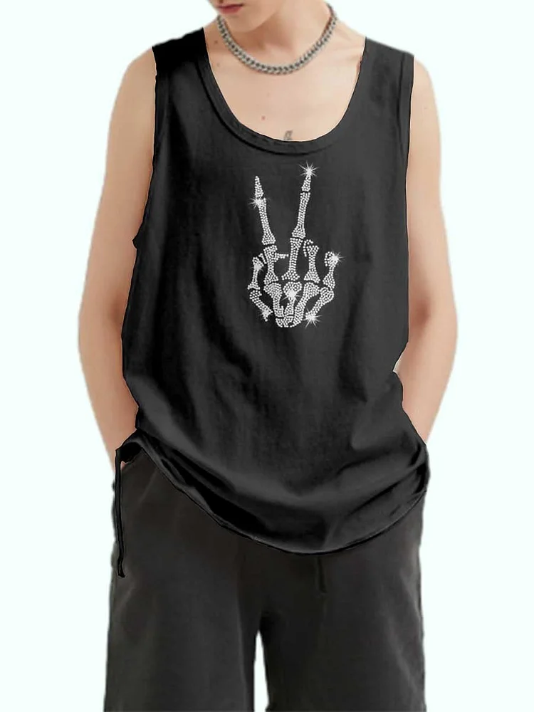 Unisex Rock Punk Skull Art Pattern Print Loose Tank Top