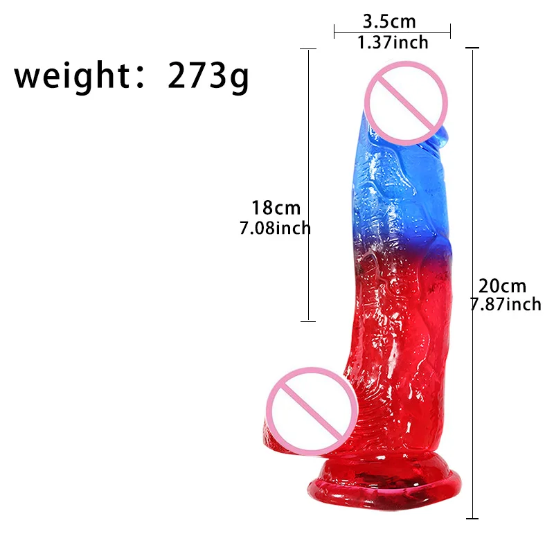 Crystal Red And Blue Mixed Color Female Simulation Penis Rosetoy Official