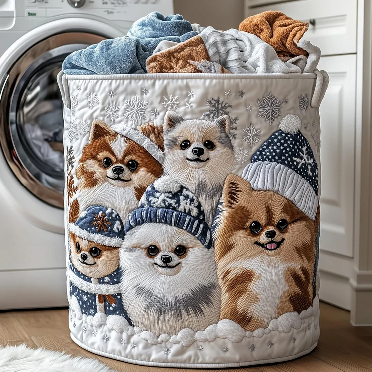 Pomeranian Charm Quilted Laundry Basket GFTOTP13111