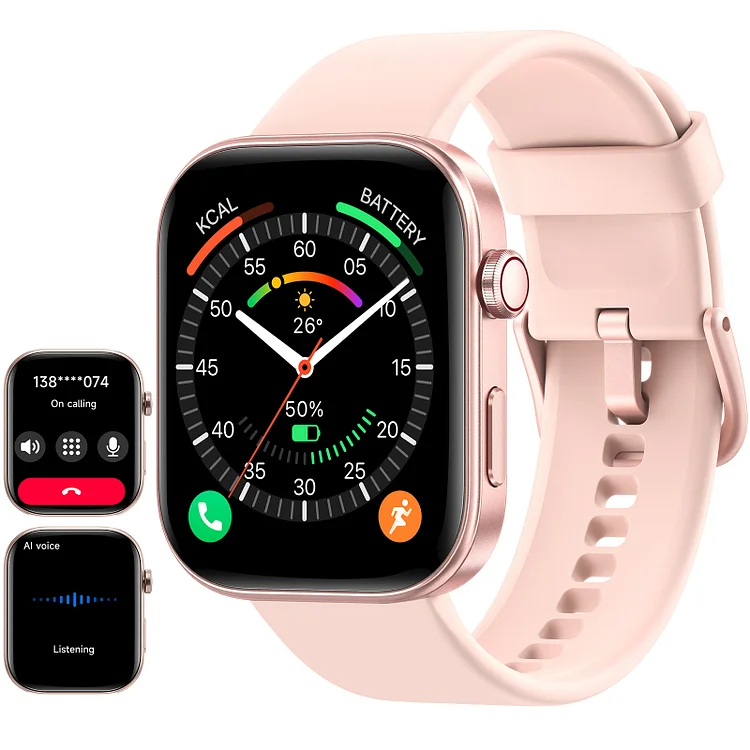 ENOMIR Smart Watch for Women iPhone & Android,1.99" AMOLDE Screen 3ATM Waterproof Fitness Watch with Answer/Make Call AI Voice,24H-Heart Rate/SpO2/BP Monitor,120+ Sports Modes (Pink)
