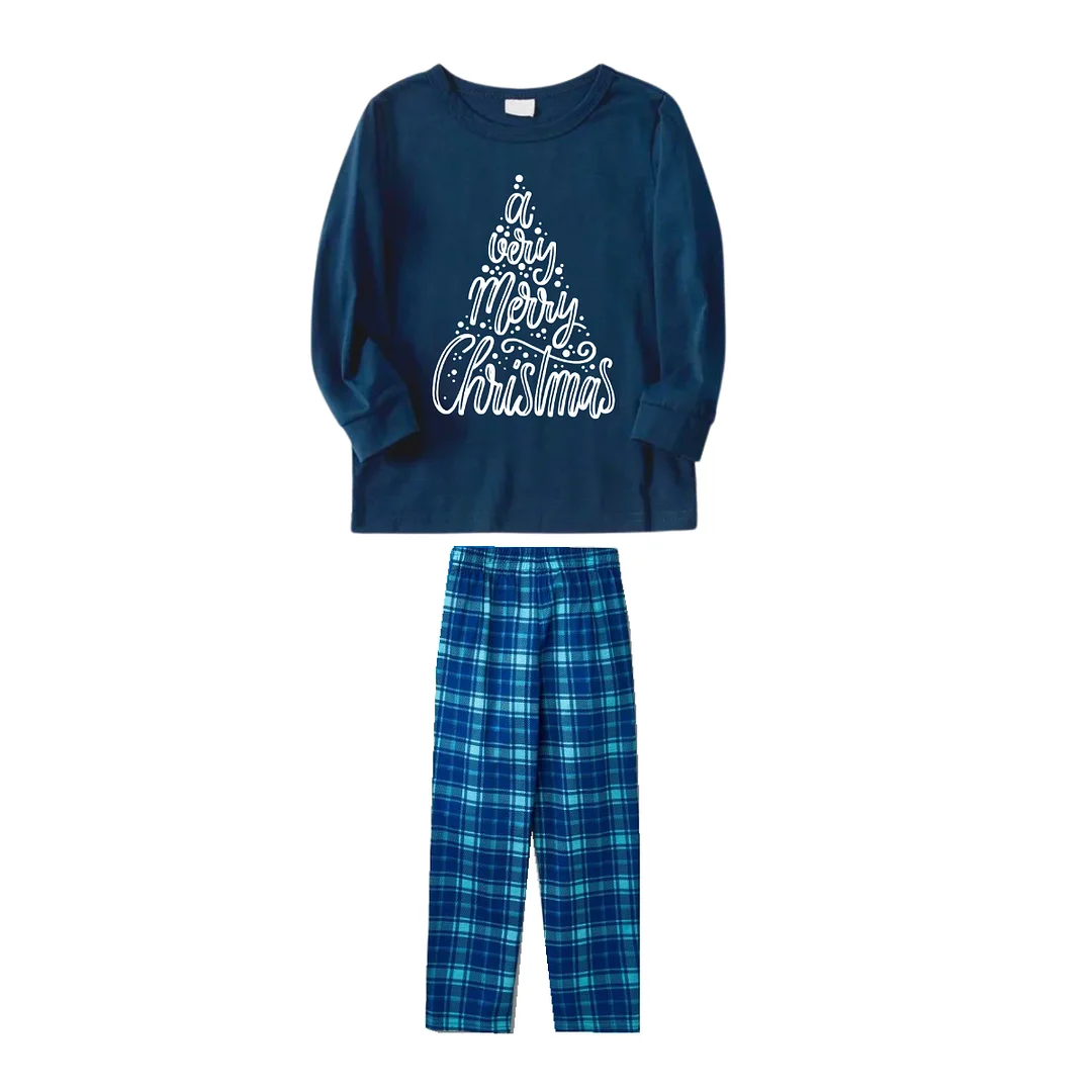 "A Very Merry Christmas" 2024 Blue Long Sleeve Top With Blue Plaid Family Matching Pajamas
