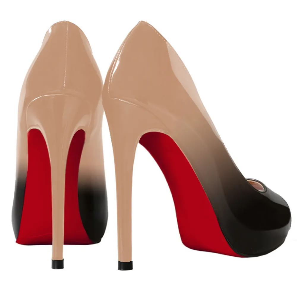 120mm Women's Platforms Heels Party Wedding Pumps Gradient Color Nude Black-vocosishoes