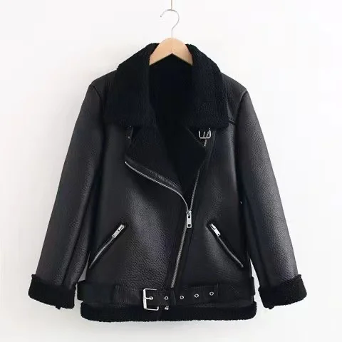 Winter Faux Leather Aviator Coat - Lambswool Lined