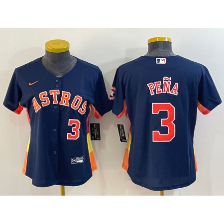 Women's Houston Astros #3 Jeremy Pena Navy With Patch Cool Base Stitched Baseball Jersey(Run Small) C0S5