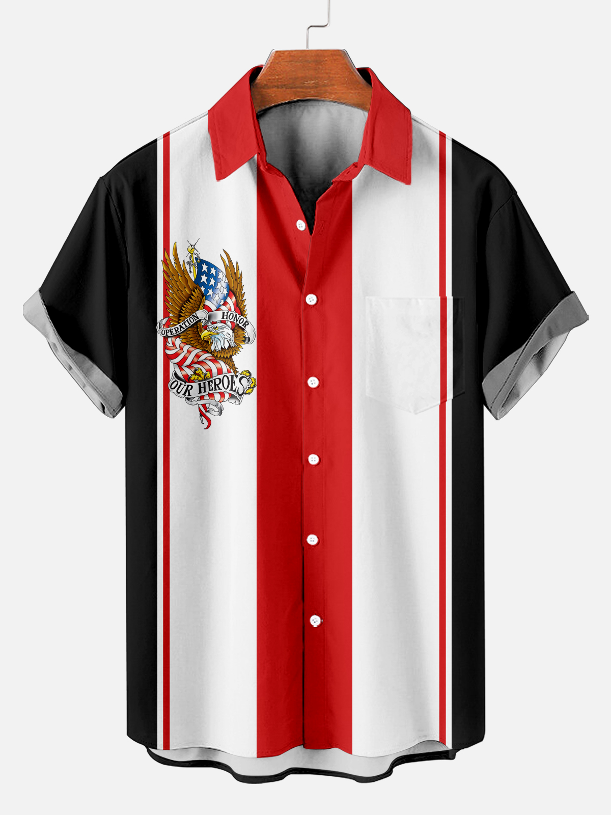 Independence Day Eagle Contrast Color Short Sleeve Shirt PLUSCLOTHESMAN