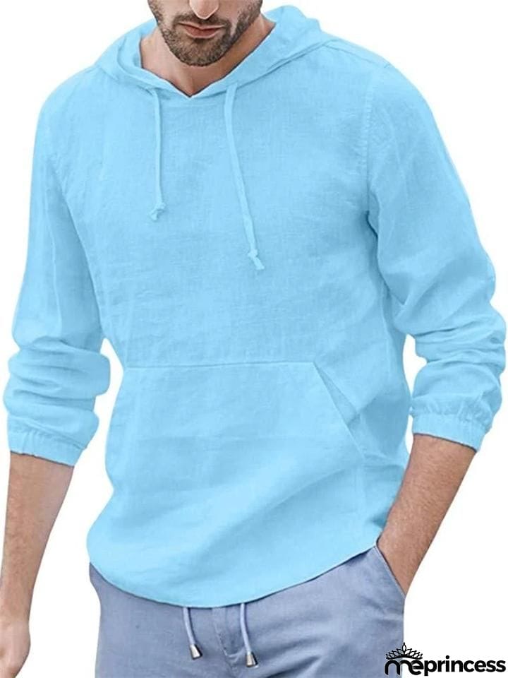 Casual Cotton Linen Long&nbsp;Sleeve Mens Lightweight Hoodie