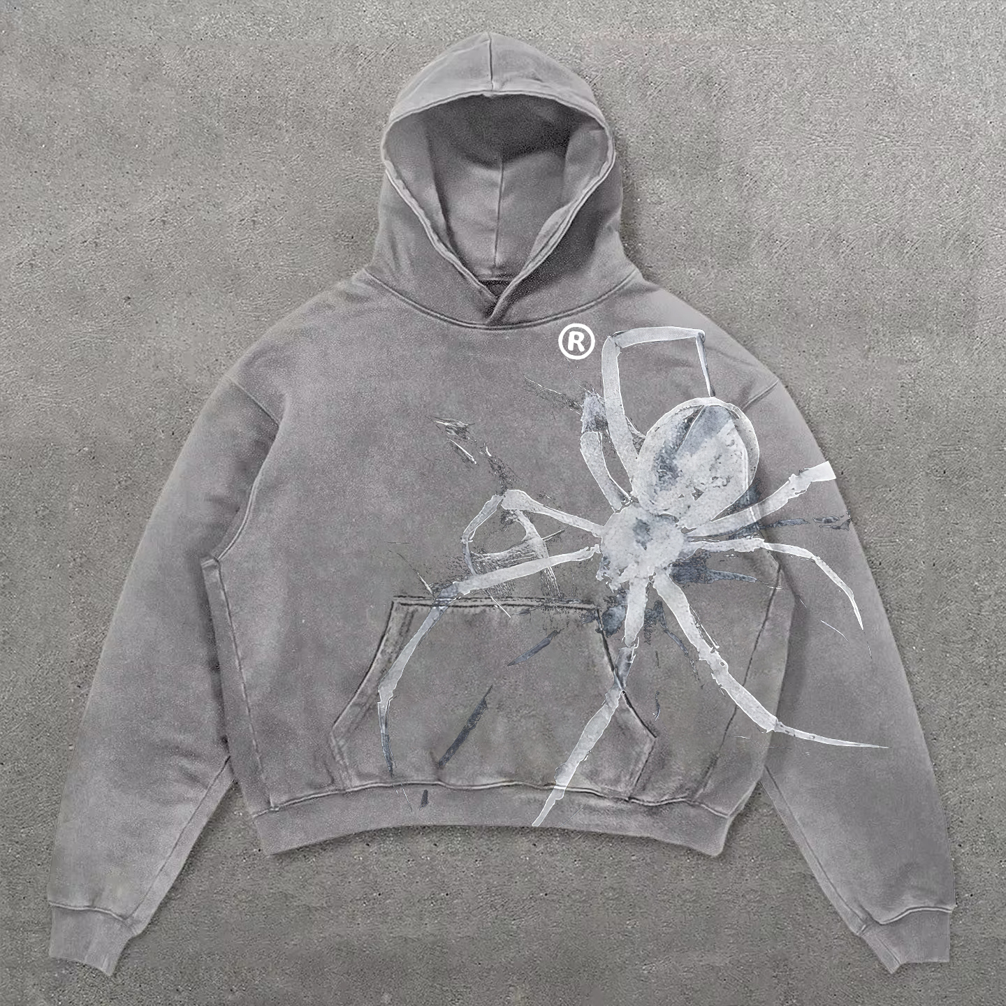 Vintage Spider Graphic Acid Washed Oversized Hoodie
