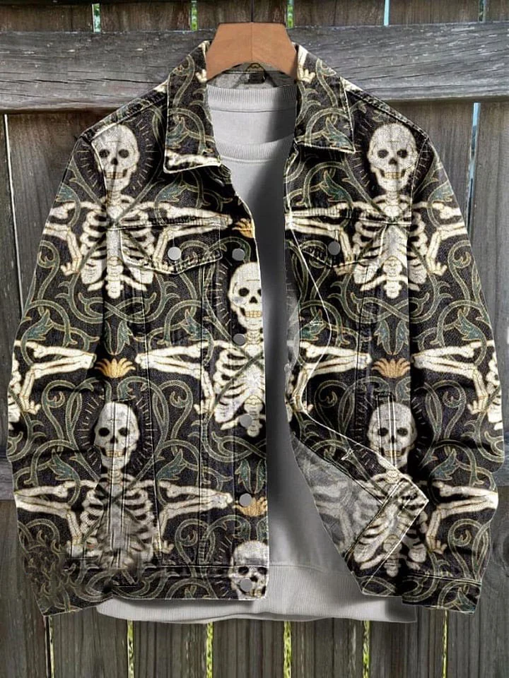 Vintage Skull Print Casual Denim Jacket