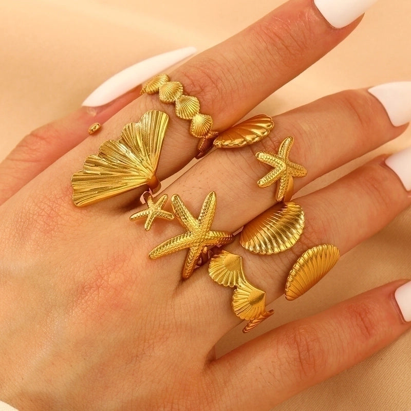 Modern Style Classic Style Leaf Starfish Shell 304 Stainless Steel Plating Open Rings