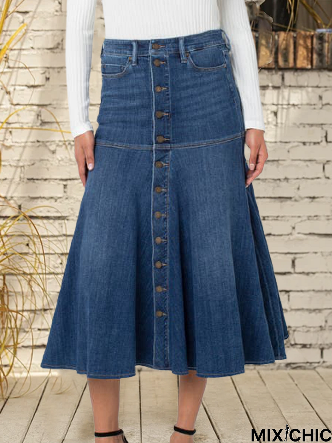 Casual Plain Denim Denim skirt