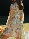 Floral-Print Long Sleeves Bohemia Mini Dress