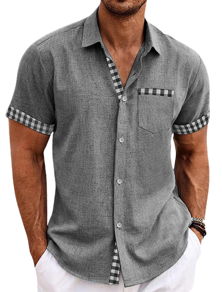 Men's Plaid Pocket Comfortable Casual Short Sleeved Shirt