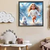 40x40cm chat et fille 5d bricolage plein per&ccedil;age rond diamant peinture kit d&eacute;coration int&eacute;rieure
