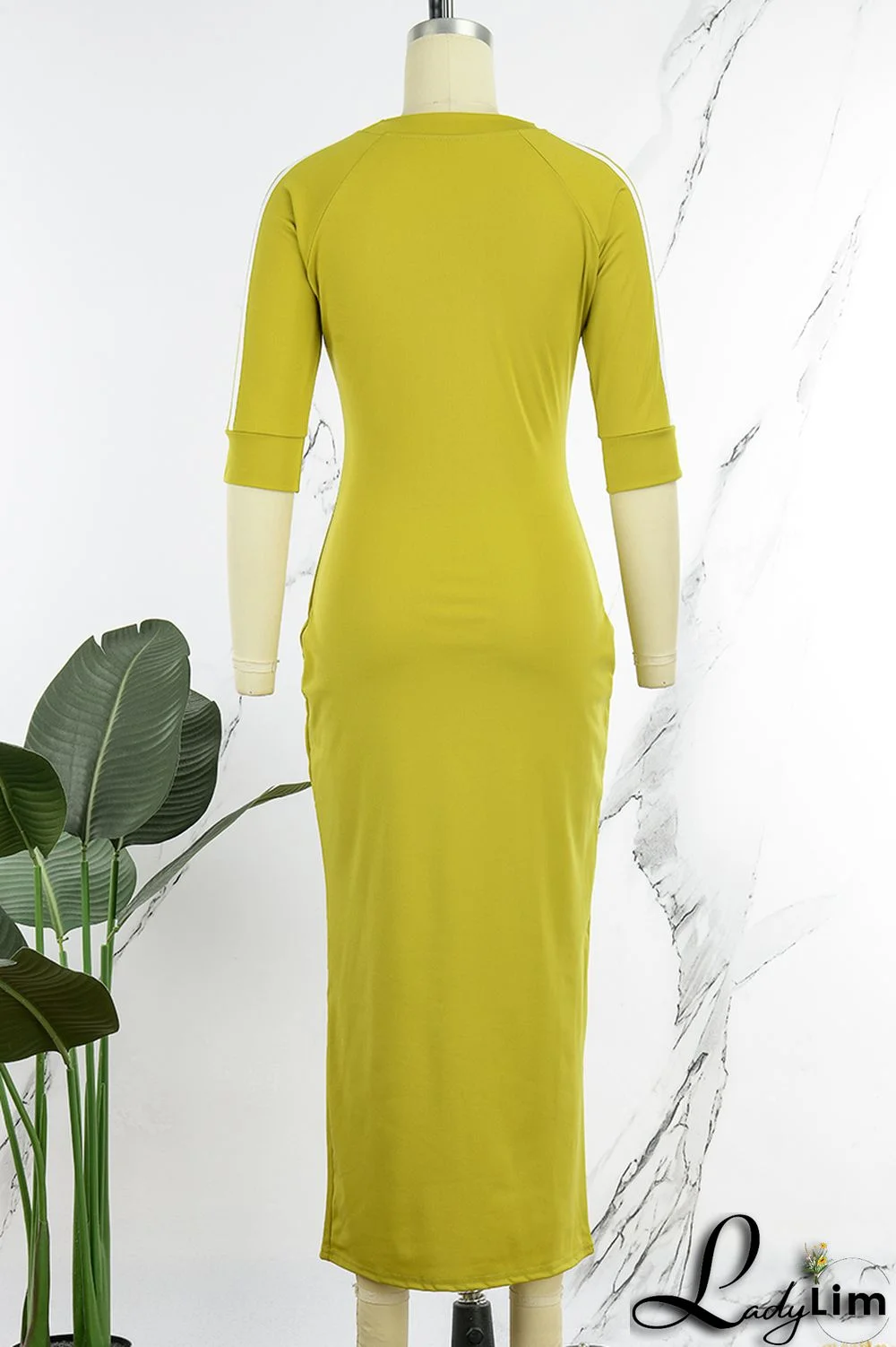 Deep Blue Casual Solid Patchwork O Neck Straight Dresses