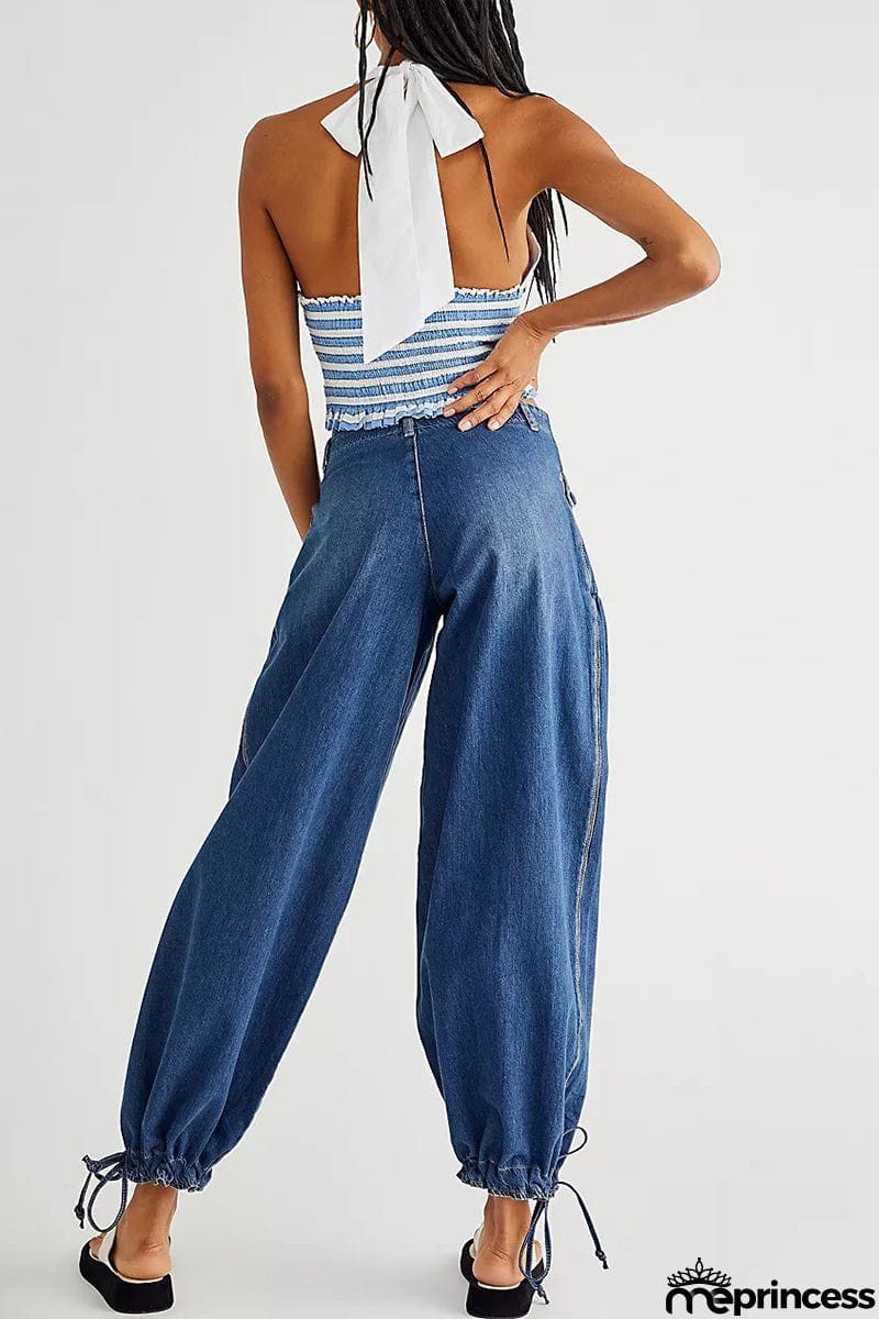Pockets Drawstring Balloon Jeans