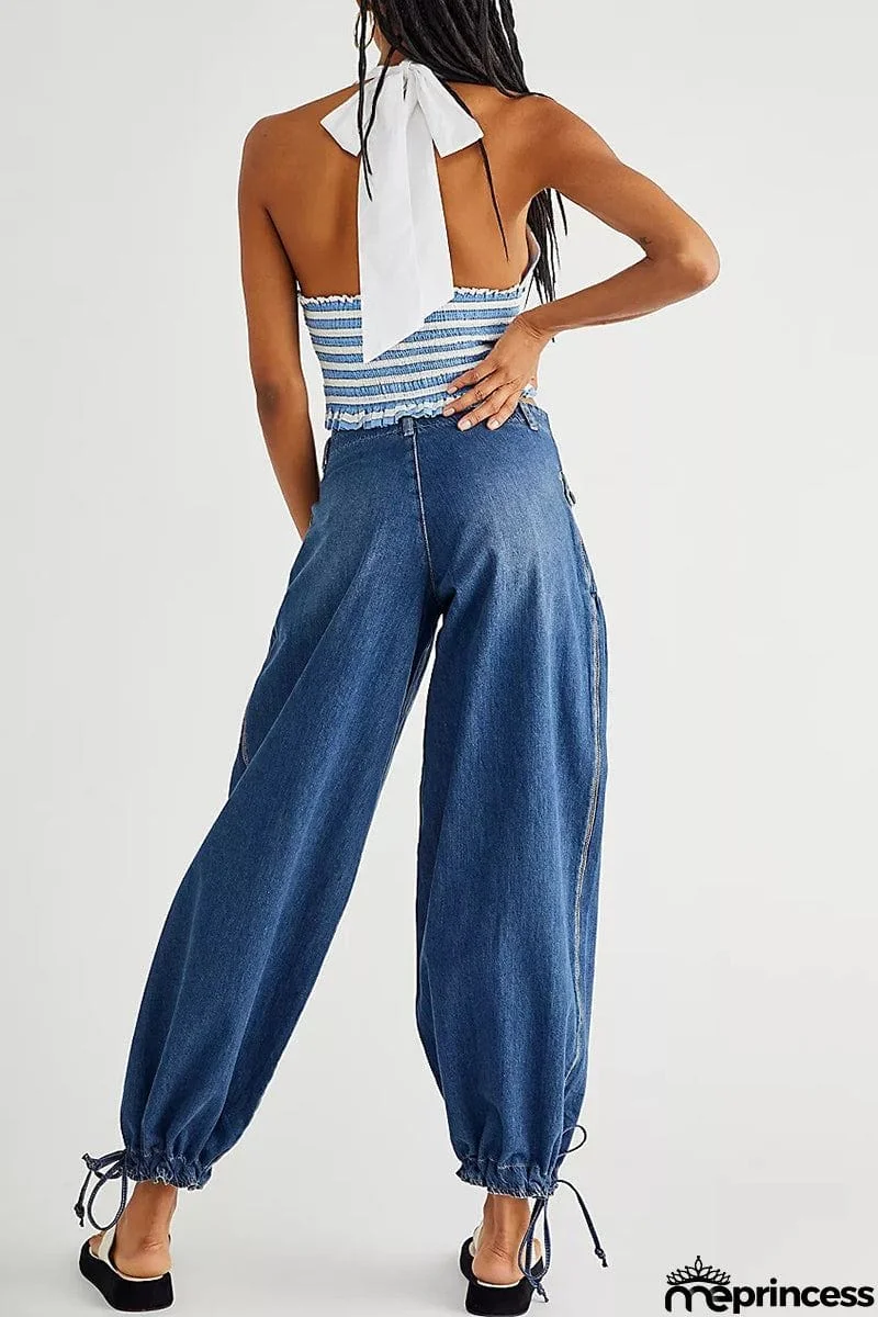 Pockets Drawstring Balloon Jeans