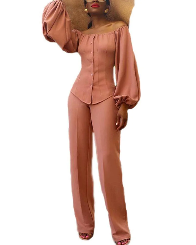 One Line Collar Lantern Sleeve Single Breasted Long Sleeve Suit