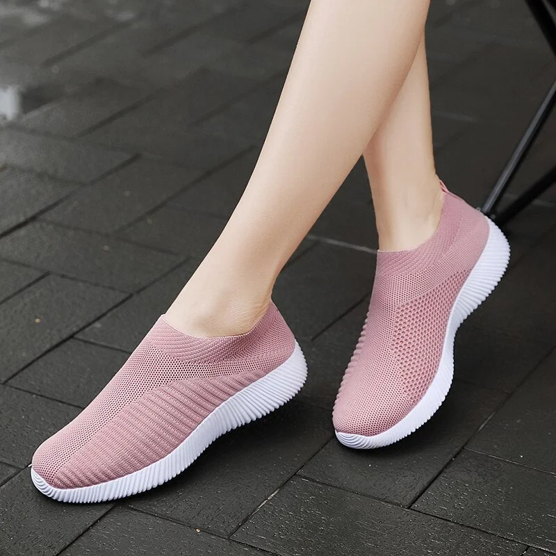 2020 Women Shoes Flat Plus Size Fashion Sock Sneakers Slip On Flat Shoes Women Loafers Walking Women Vulcanized Shoes Female