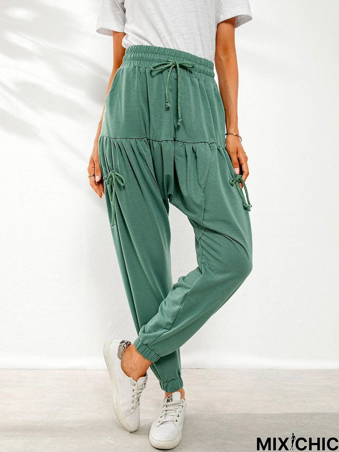 Casual Pockets Solid Vacation Pants