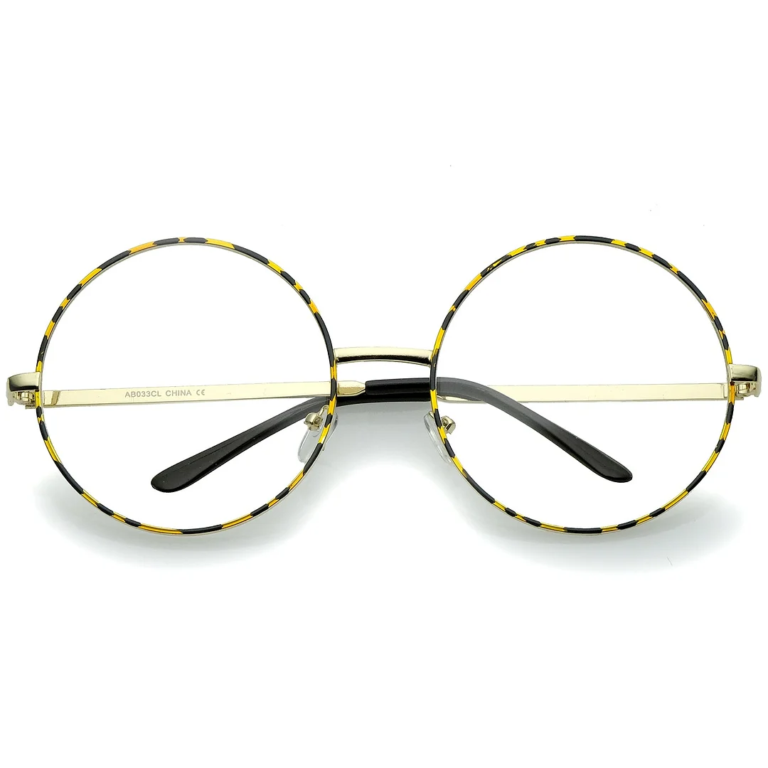 Oversize Metal Frame Slim Temple Clear Lens Round Eyeglasses 60mm