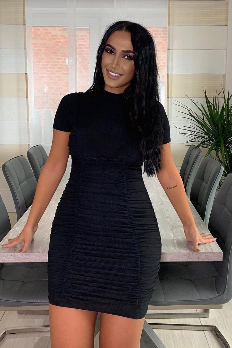 Black Ruched T-Shirt Dress | T-Shirts 