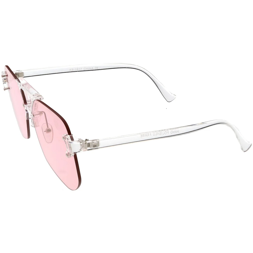 Oversize Rimless Aviator glasses With Keyhole Bridge Super Flat Lens 60mm