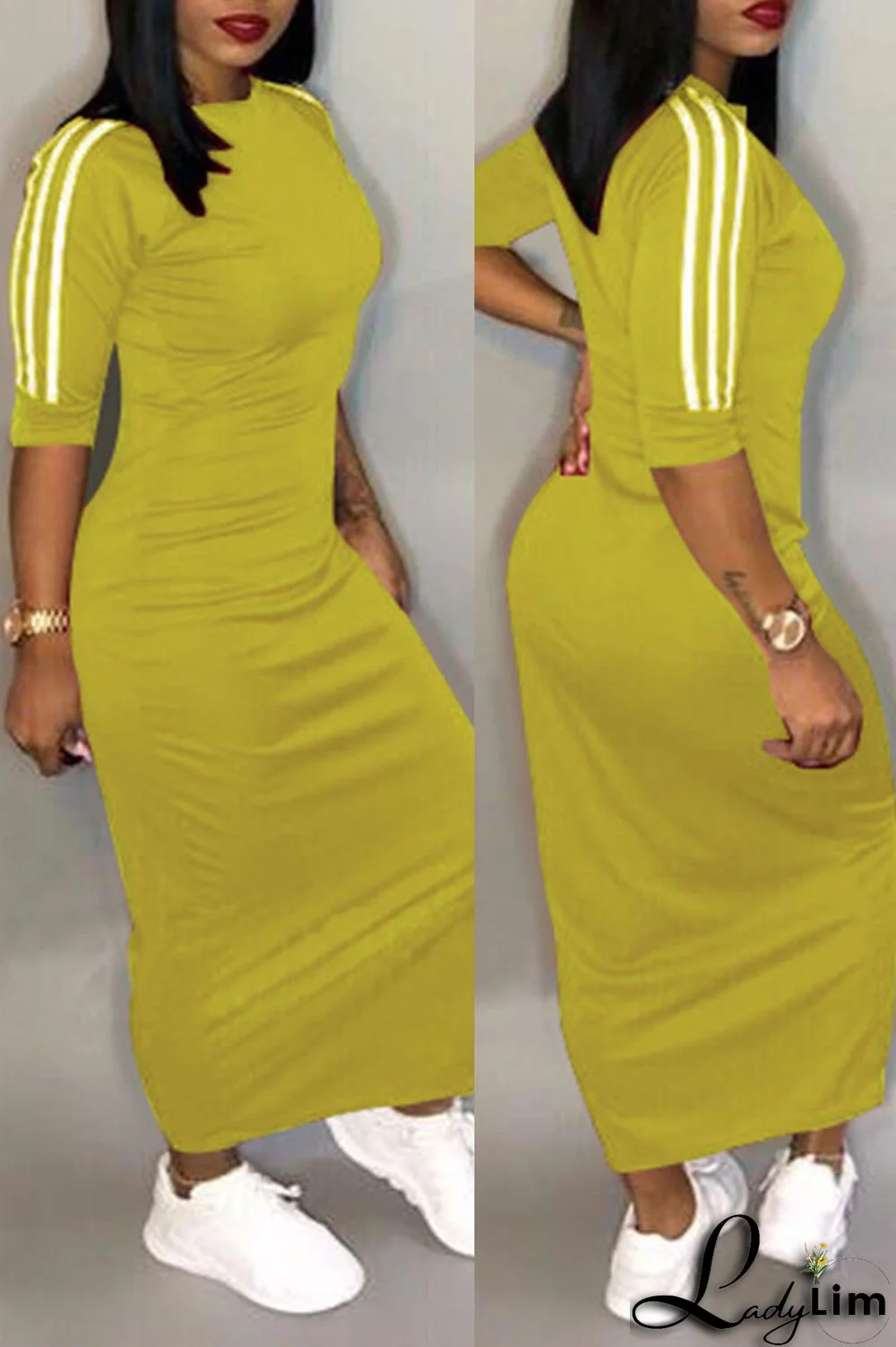 Deep Blue Casual Solid Patchwork O Neck Straight Dresses