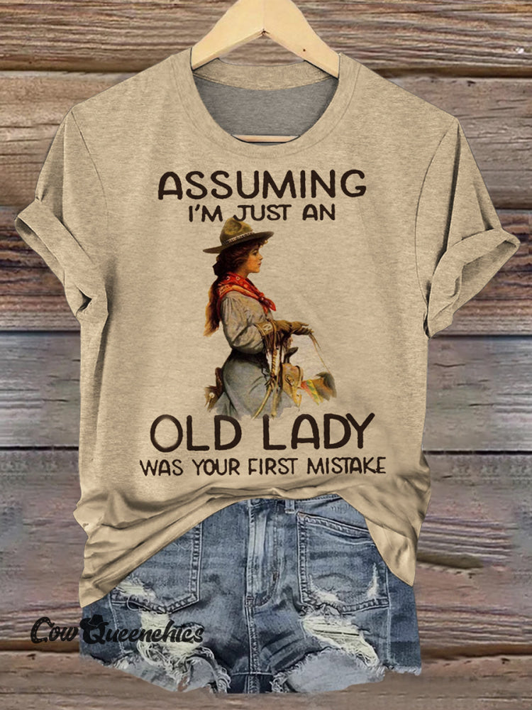 Cowgirl Print Casual Short Sleeve Top Multicolor / S