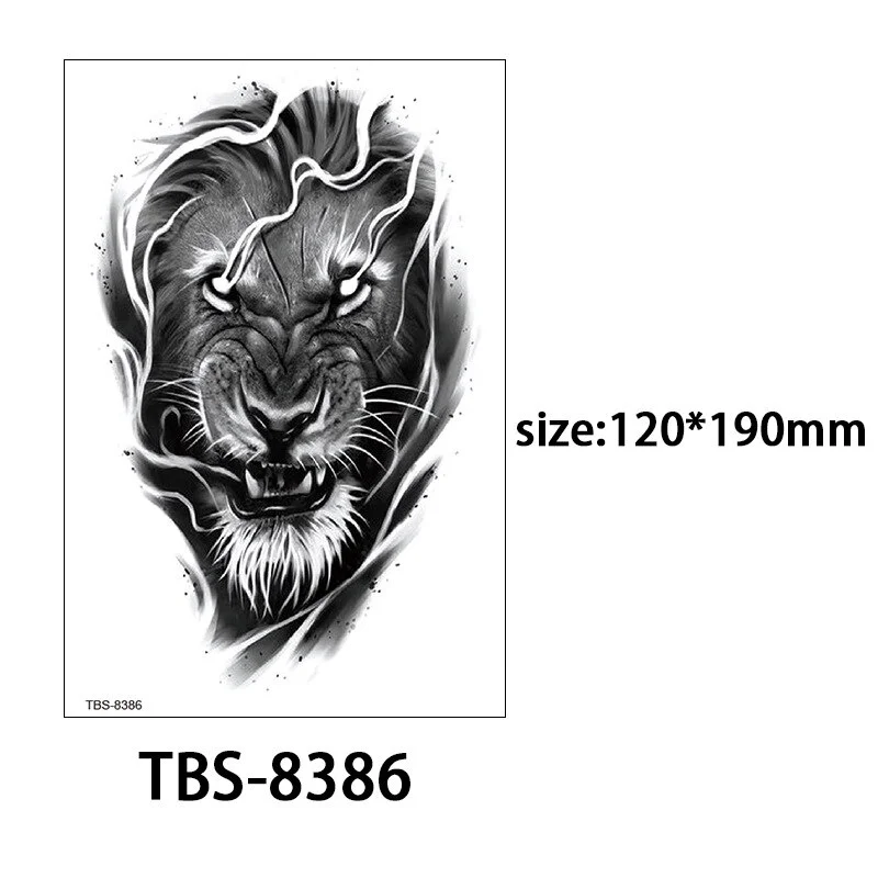 Sdrawing Forest King Animal Tattoo Sticker for Men Tiger Skull Skeleton Fake Tattoo for Women Wolf Tattoo Temporary Waterproof