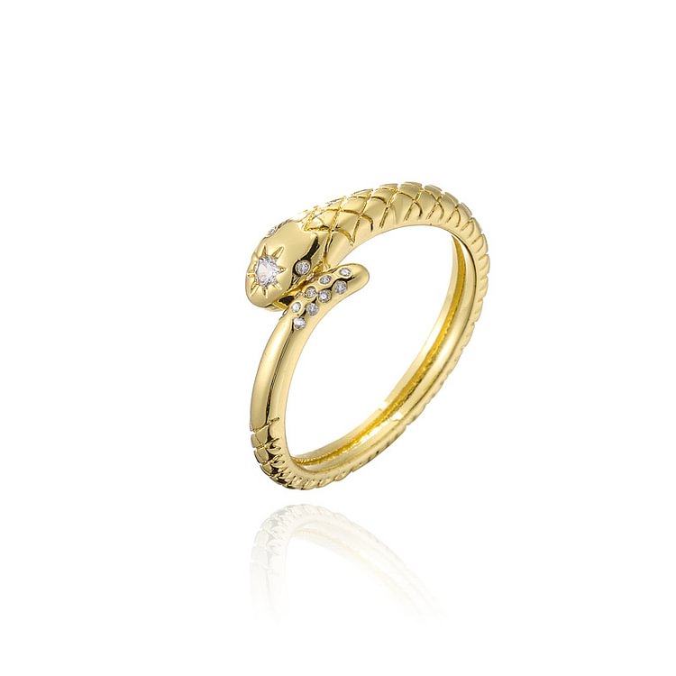 18K Gold micro set zircon snake ring