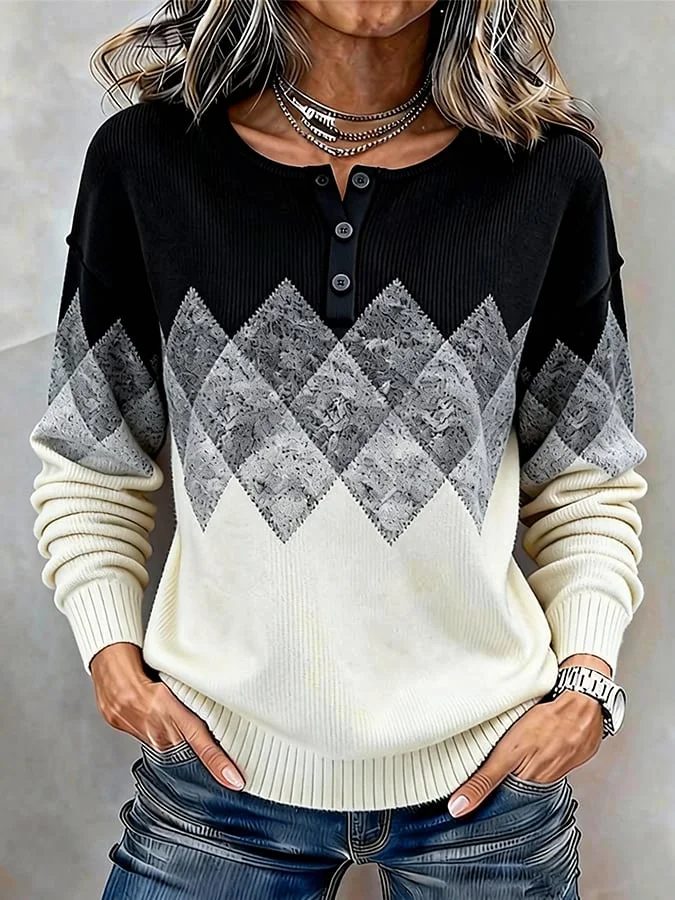 Women'S Casual Round-Neck Color-Block Long-Sleeved Shirt 