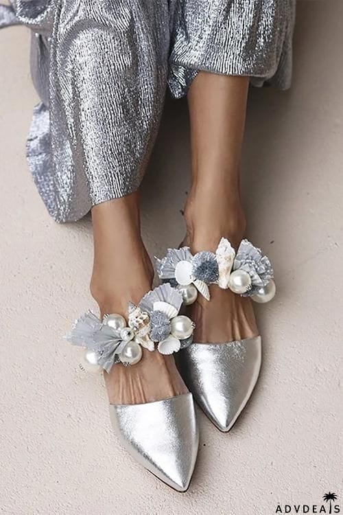 Pearl Floral Pointed Toe Flat
