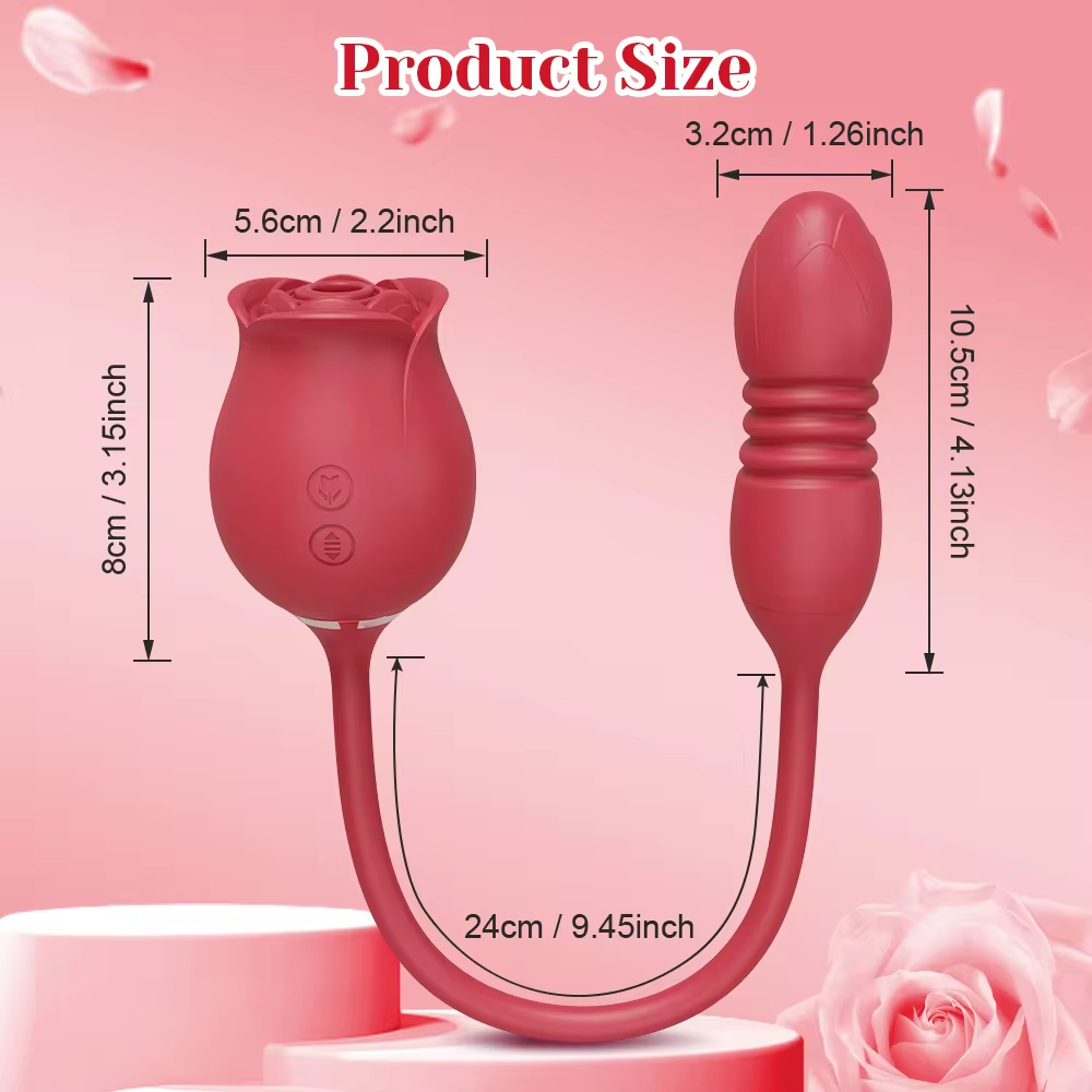 Dual Action Rose Vibrator with 10 Sucking and Thrusting Modes for Ultimate G Spot and Clitoral Stimulation