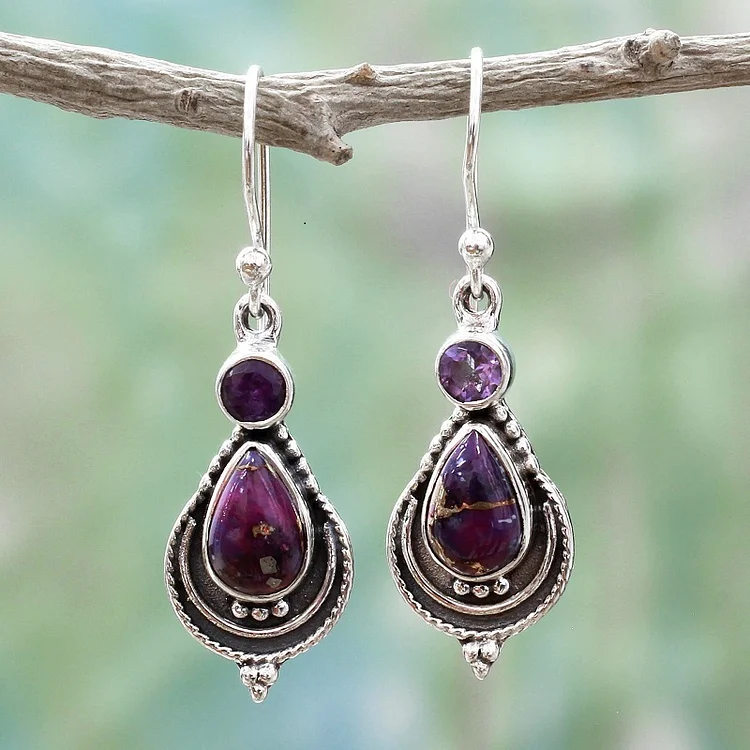 Vintage Thai Silver Crystal Purple Earrings