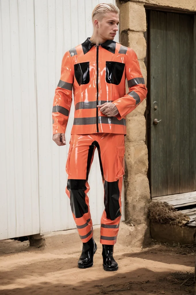 Men Latex Jackets Male Fireman Style Uniform Jacket Firefighter  style Orange Jacket (KG31569)