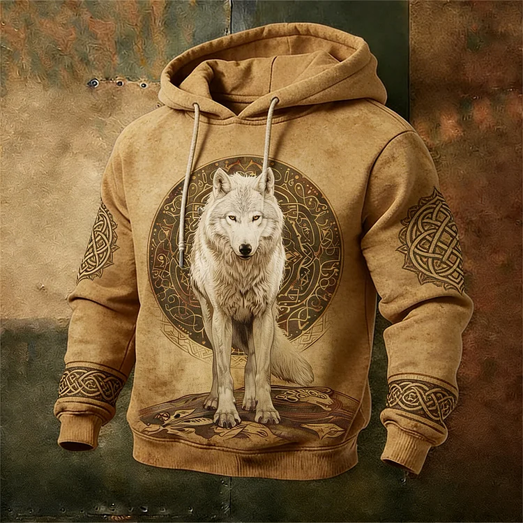Vintage Viking Wolf Pattern Men's Hoodie