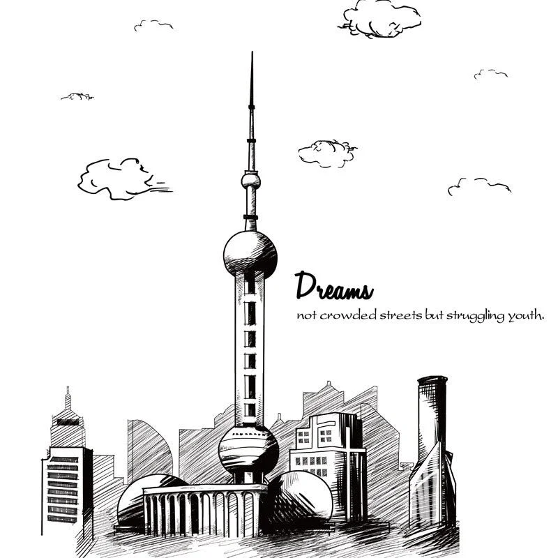 Dream City Wall Stickers Architecture Buildings Wall Stickers Living Room Bedroom Home Decoration Art Wall Decals Large Murals