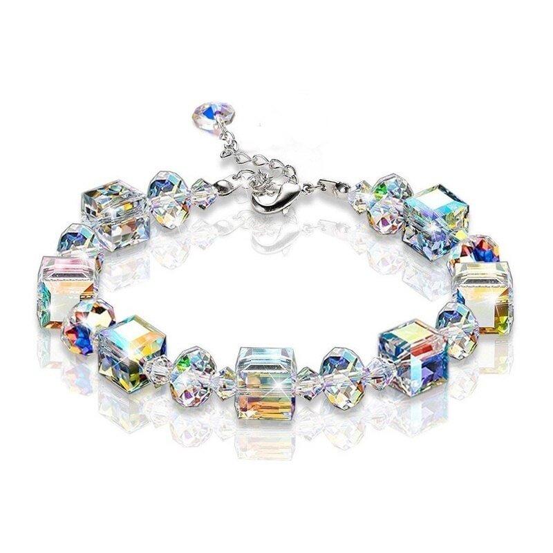 UsmallLifes King 1pcs Women Trendy Cube Crystal Bracelet Luxurious Personality Versatile Wrist Chain Best Friend Gift US Mall Lifes