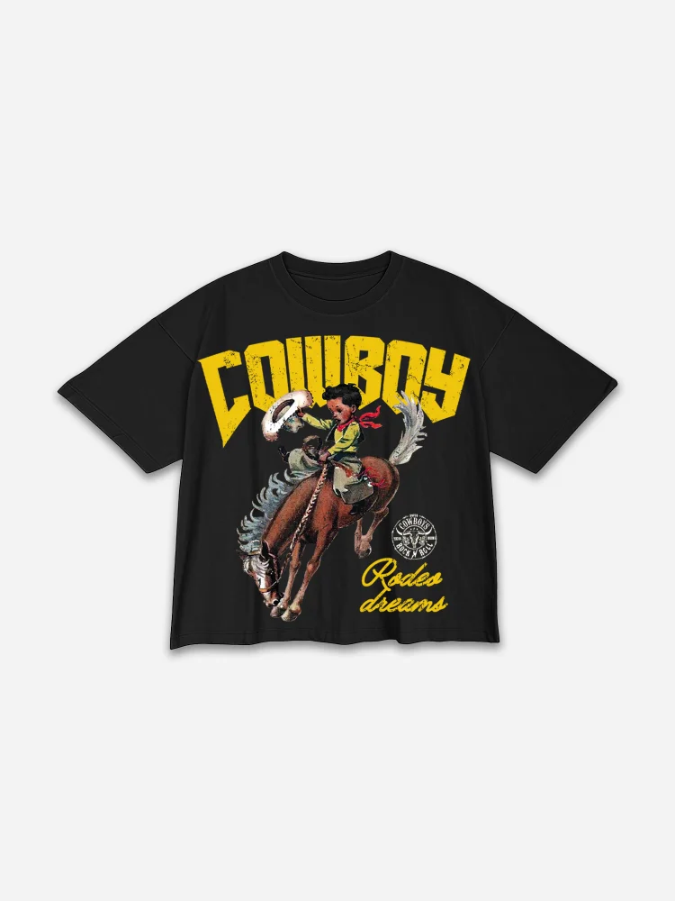 Cowboy Rodeo Dreams Print Cropped T-shirt