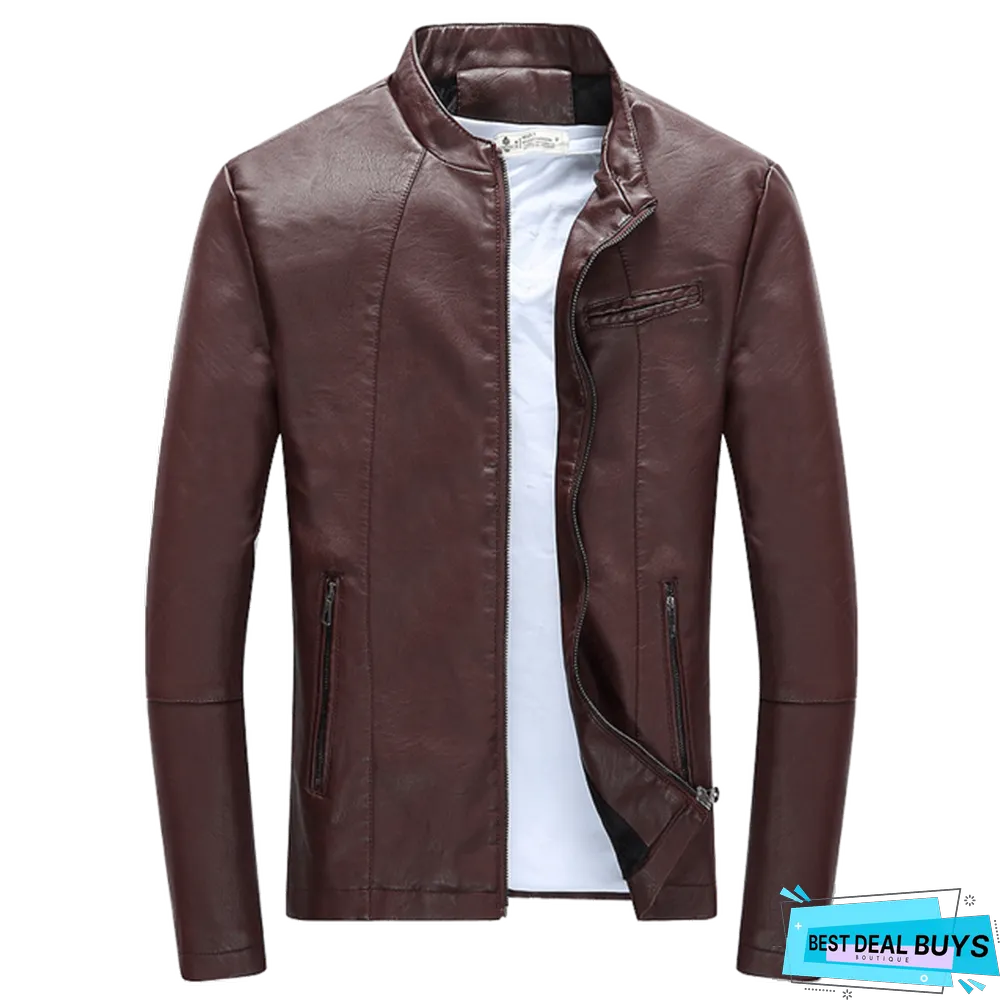 Men's Casual Zipper Pu Leather Jacket Motorcycle Leather Jacket Men Leisure Clothing Men's Slim Leather Jacket